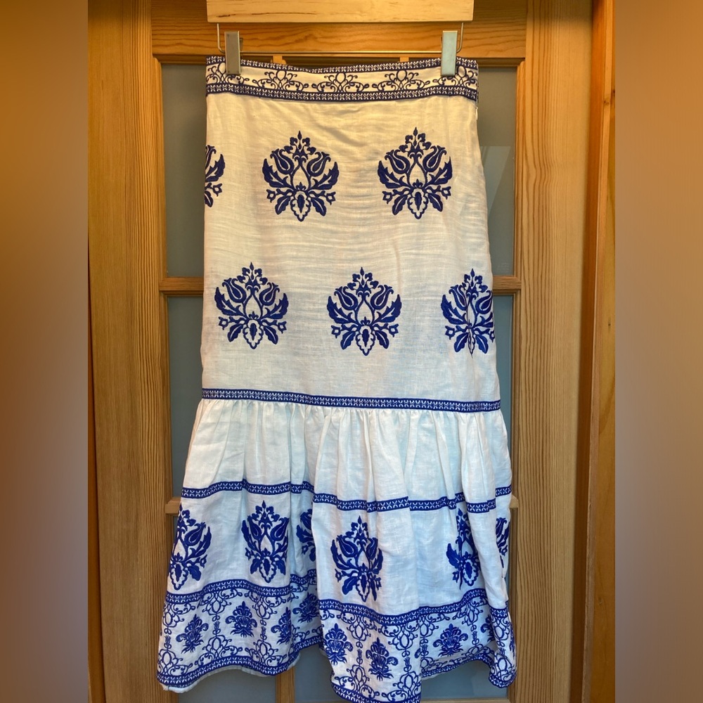 Zara Blue and White Embroidered Linen Midi